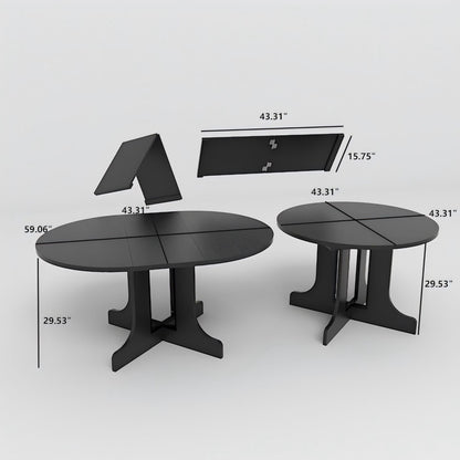 Farmhouse Kitchen Dining Table 59x43 Inch Expandable Oval Top with Removable Leaf Black MDF - 1st Choice Furniture Direct