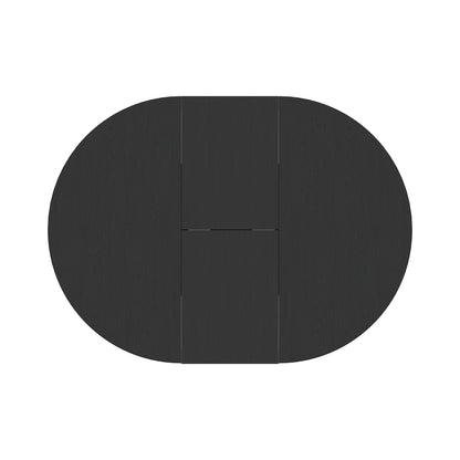 Farmhouse Kitchen Dining Table 59x43 Inch Expandable Oval Top with Removable Leaf Black MDF - 1st Choice Furniture Direct