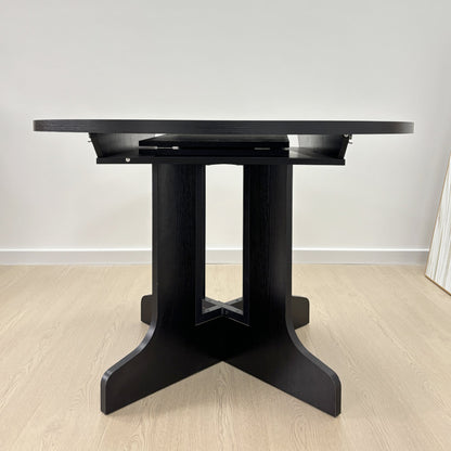 Farmhouse Kitchen Dining Table 59x43 Inch Expandable Oval Top with Removable Leaf Black MDF - 1st Choice Furniture Direct