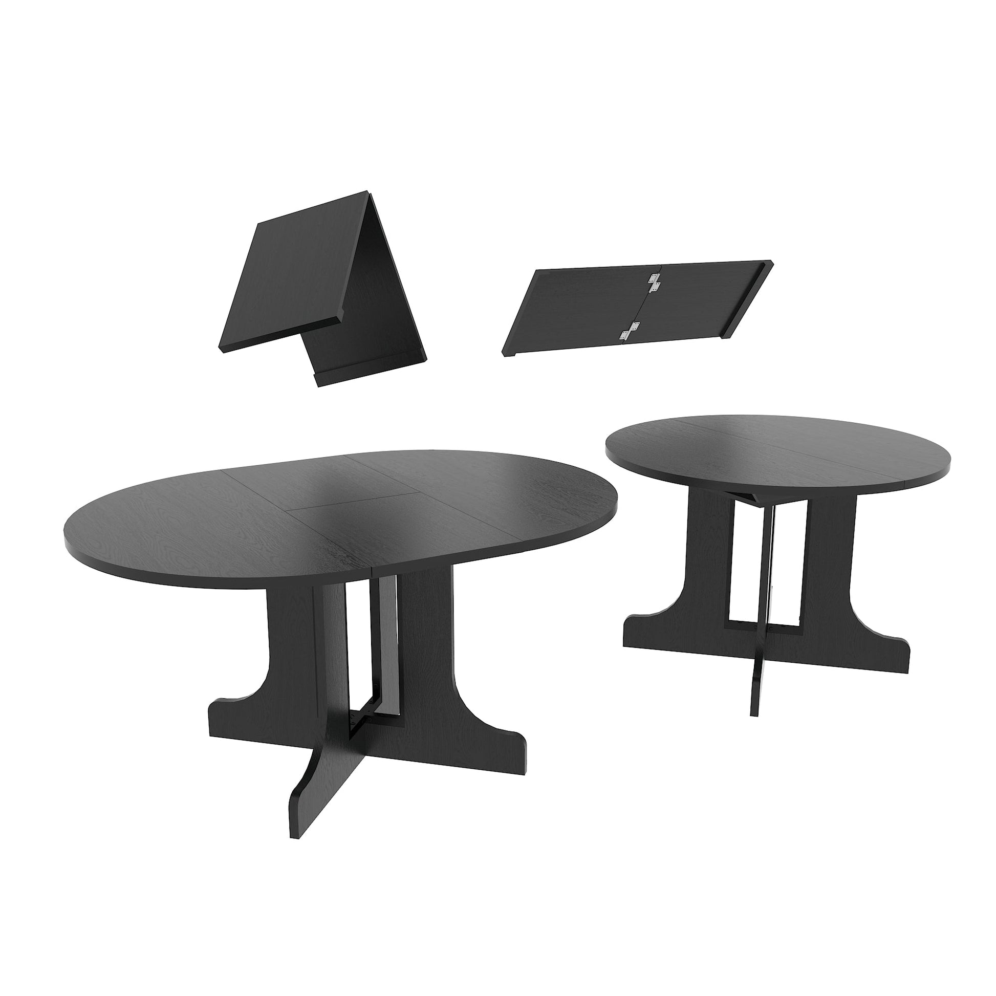 Farmhouse Kitchen Dining Table 59x43 Inch Expandable Oval Top with Removable Leaf Black MDF - 1st Choice Furniture Direct