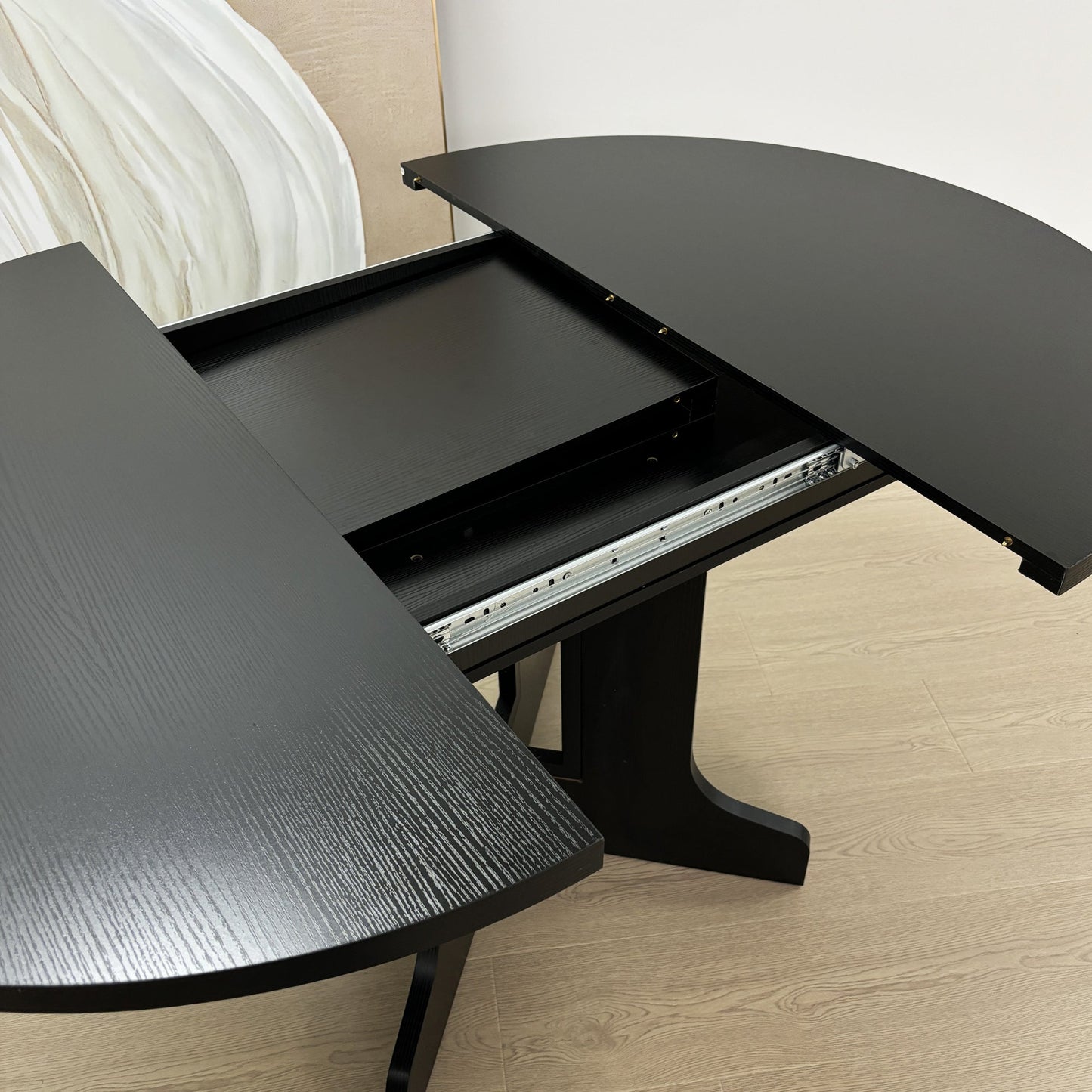 Farmhouse Kitchen Dining Table 59x43 Inch Expandable Oval Top with Removable Leaf Black MDF - 1st Choice Furniture Direct
