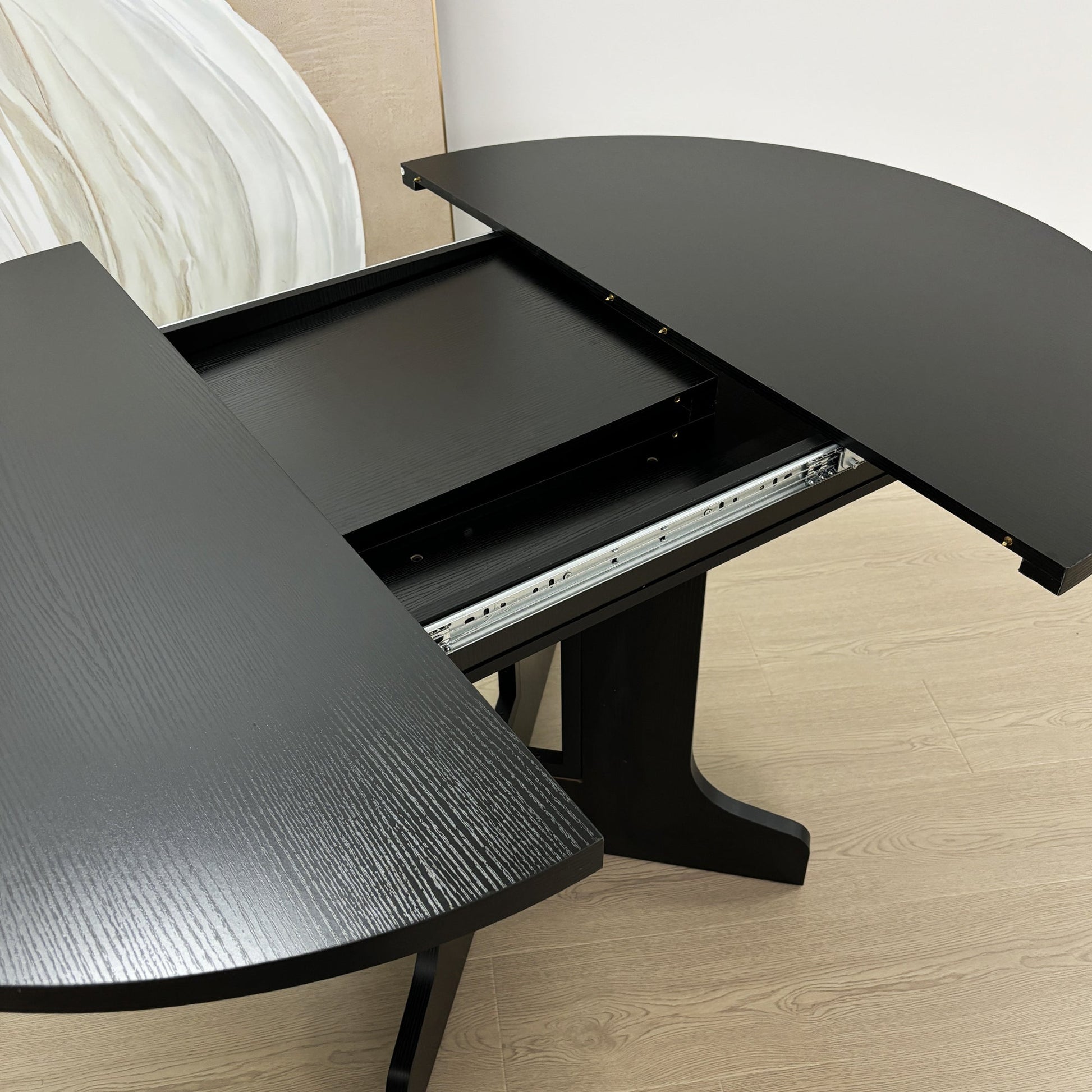 Farmhouse Kitchen Dining Table 59x43 Inch Expandable Oval Top with Removable Leaf Black MDF - 1st Choice Furniture Direct