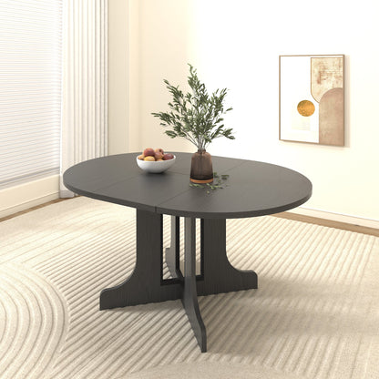Farmhouse Kitchen Dining Table 59x43 Inch Expandable Oval Top with Removable Leaf Black MDF - 1st Choice Furniture Direct