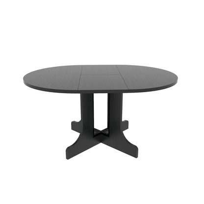 Farmhouse Kitchen Dining Table 59x43 Inch Expandable Oval Top with Removable Leaf Black MDF - 1st Choice Furniture Direct