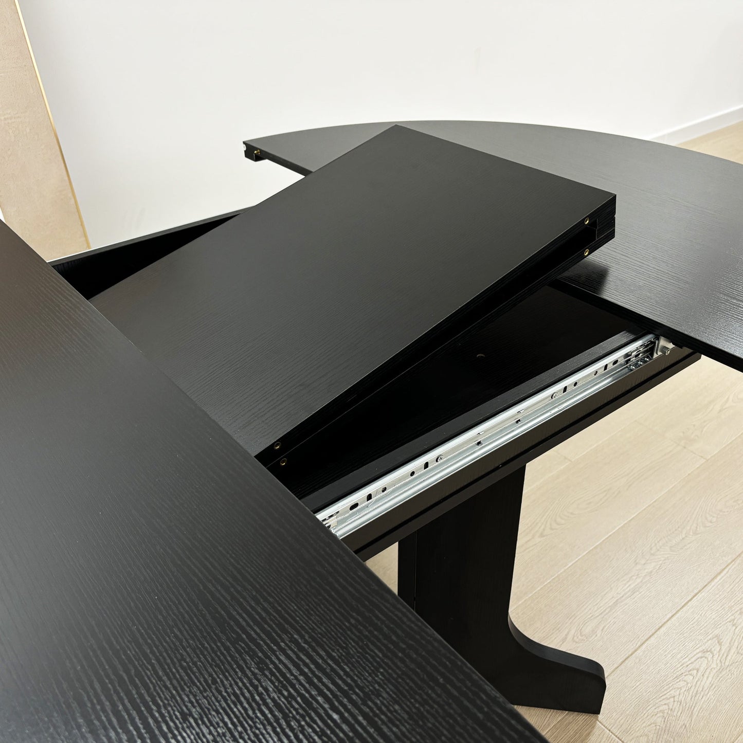 Farmhouse Kitchen Dining Table 59x43 Inch Expandable Oval Top with Removable Leaf Black MDF - 1st Choice Furniture Direct