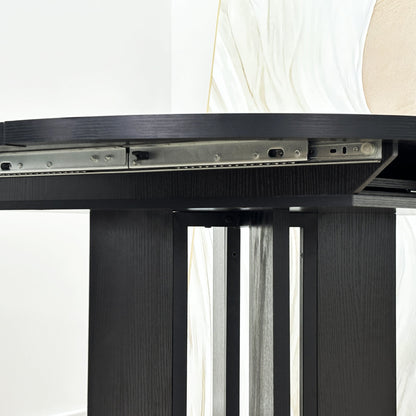 Farmhouse Kitchen Dining Table 59x43 Inch Expandable Oval Top with Removable Leaf Black MDF - 1st Choice Furniture Direct