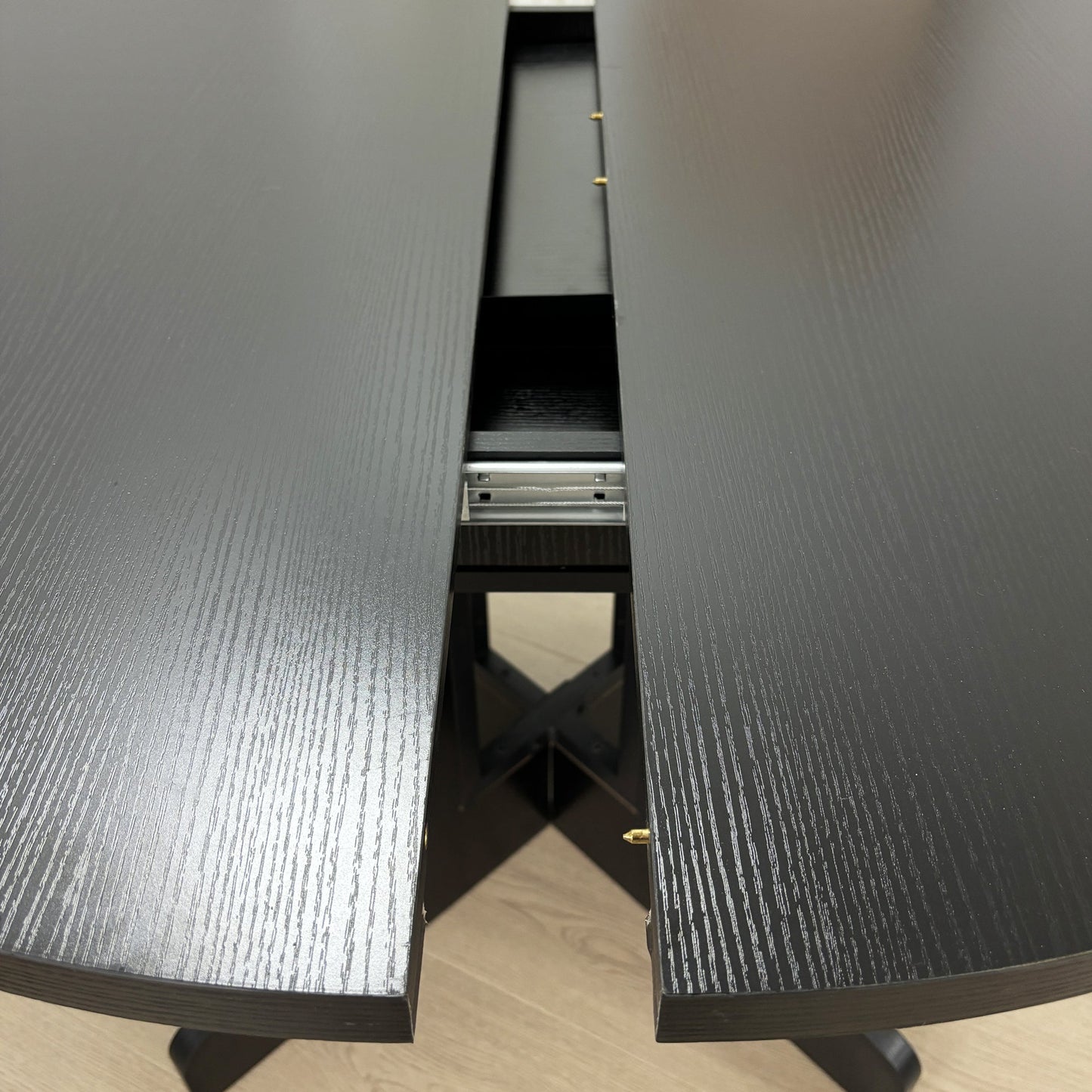 Farmhouse Kitchen Dining Table 59x43 Inch Expandable Oval Top with Removable Leaf Black MDF - 1st Choice Furniture Direct