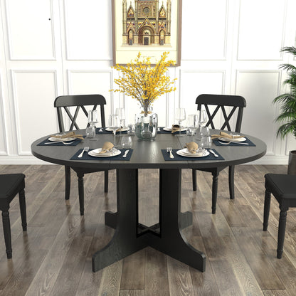 Farmhouse Kitchen Dining Table 59x43 Inch Expandable Oval Top with Removable Leaf Black MDF - 1st Choice Furniture Direct