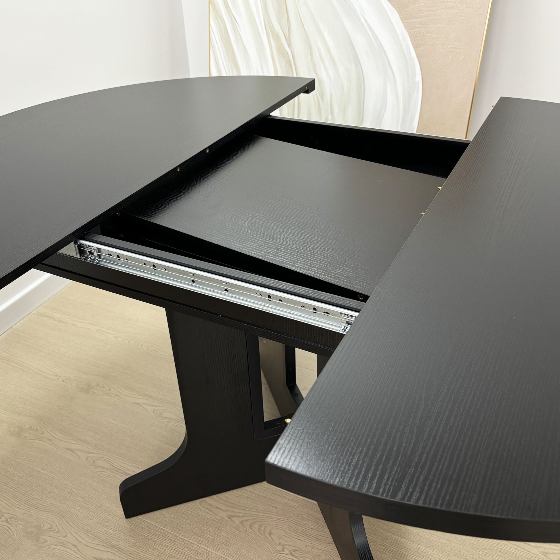 Farmhouse Kitchen Dining Table 59x43 Inch Expandable Oval Top with Removable Leaf Black MDF - 1st Choice Furniture Direct