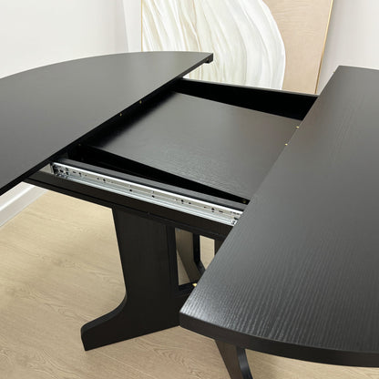 Farmhouse Kitchen Dining Table 59x43 Inch Expandable Oval Top with Removable Leaf Black MDF - 1st Choice Furniture Direct