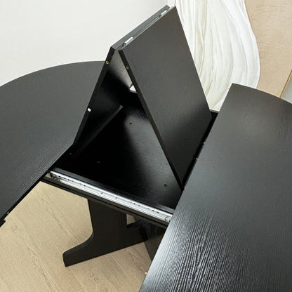 Farmhouse Kitchen Dining Table 59x43 Inch Expandable Oval Top with Removable Leaf Black MDF - 1st Choice Furniture Direct