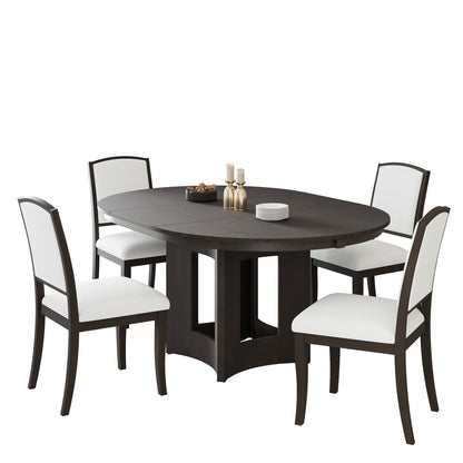 Farmhouse Round Dining Table Set for 4 – Extendable Rubber Wood Dining Set with Upholstered Chairs - 1st Choice Furniture Direct