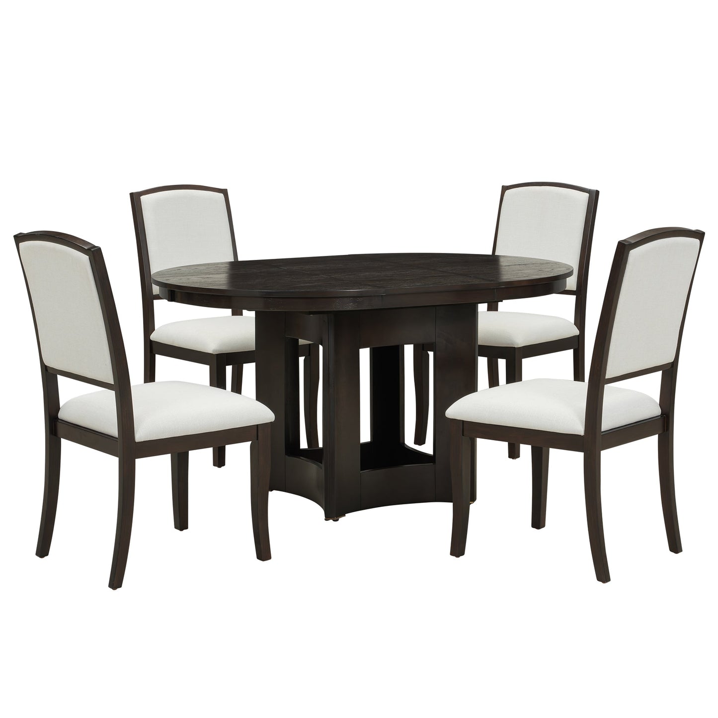 Farmhouse Round Dining Table Set for 4 – Extendable Rubber Wood Dining Set with Upholstered Chairs - 1st Choice Furniture Direct