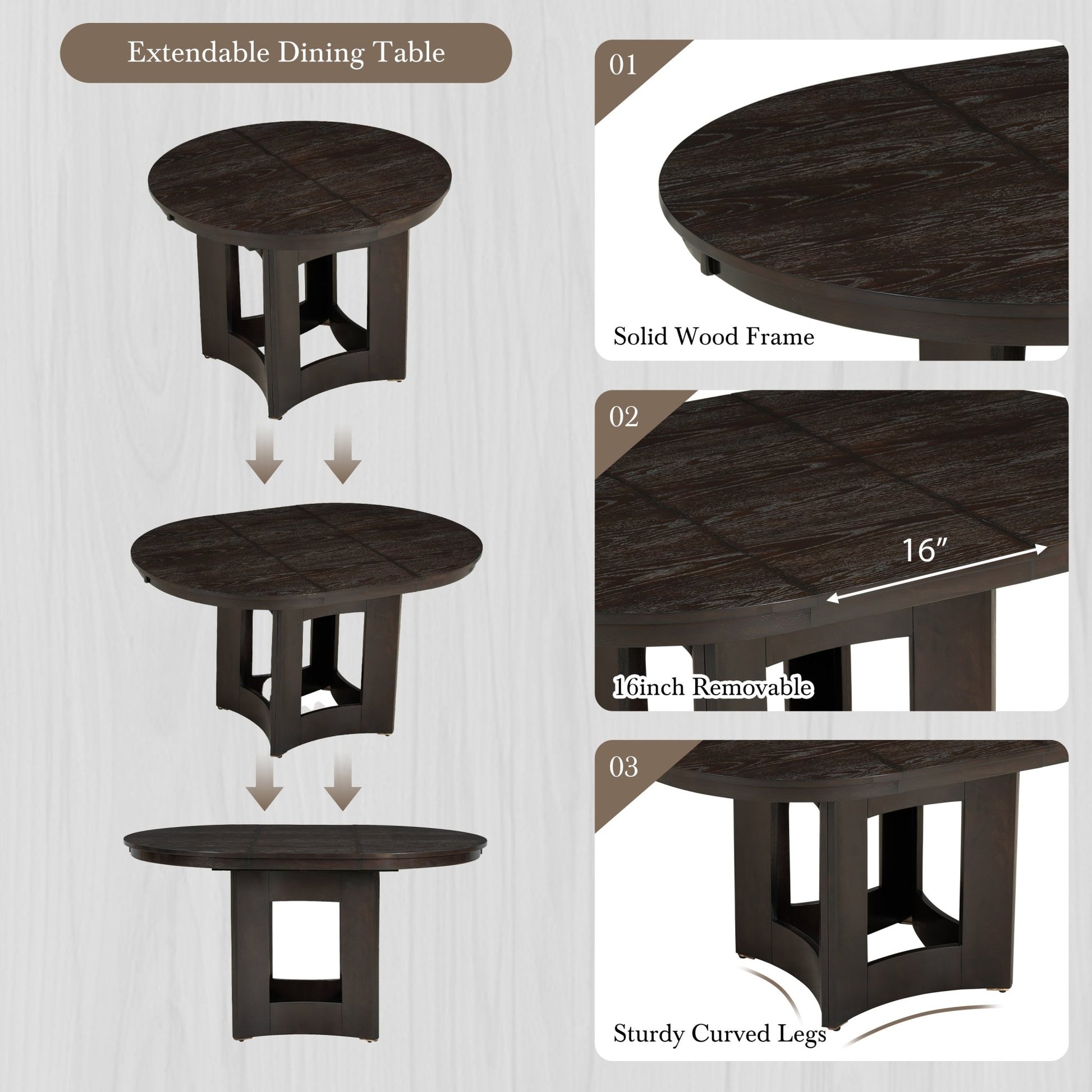 Farmhouse Round Dining Table Set for 4 – Extendable Rubber Wood Dining Set with Upholstered Chairs - 1st Choice Furniture Direct