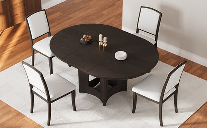 Farmhouse Round Dining Table Set for 4 – Extendable Rubber Wood Dining Set with Upholstered Chairs - 1st Choice Furniture Direct