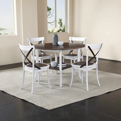 Farmhouse Round Dining Table with Storage Shelf – Antique Dark Oak & White Dining Table - 1st Choice Furniture Direct