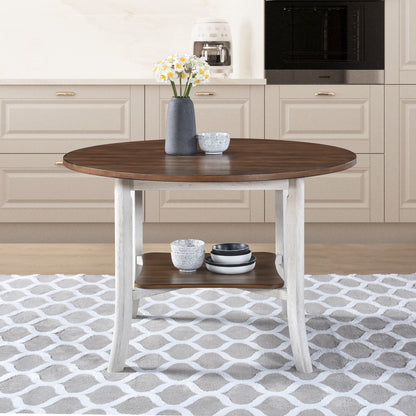 Farmhouse Round Dining Table with Storage Shelf – Antique Dark Oak & White Dining Table - 1st Choice Furniture Direct