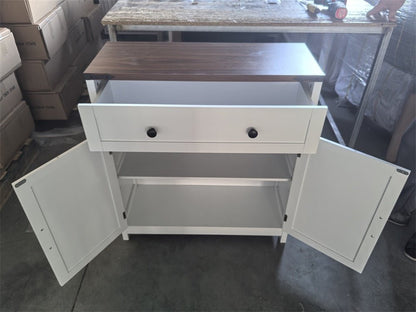 Farmhouse Storage Cabinet With Drawer And Adjustable Shelf, White Kitchen Cabinet With Walnut Countertop, Modern Coffee Bar Console Cabinet For Kitchen, Dining Room, Bathroom, Entryway - 1st Choice Furniture Direct