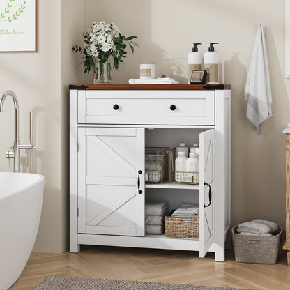 Farmhouse Storage Cabinet With Drawer And Adjustable Shelf, White Kitchen Cabinet With Walnut Countertop, Modern Coffee Bar Console Cabinet For Kitchen, Dining Room, Bathroom, Entryway - 1st Choice Furniture Direct