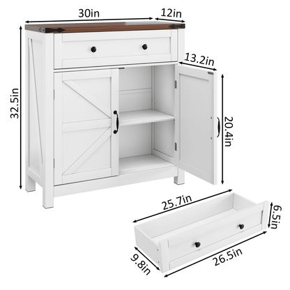 Farmhouse Storage Cabinet With Drawer And Adjustable Shelf, White Kitchen Cabinet With Walnut Countertop, Modern Coffee Bar Console Cabinet For Kitchen, Dining Room, Bathroom, Entryway - 1st Choice Furniture Direct