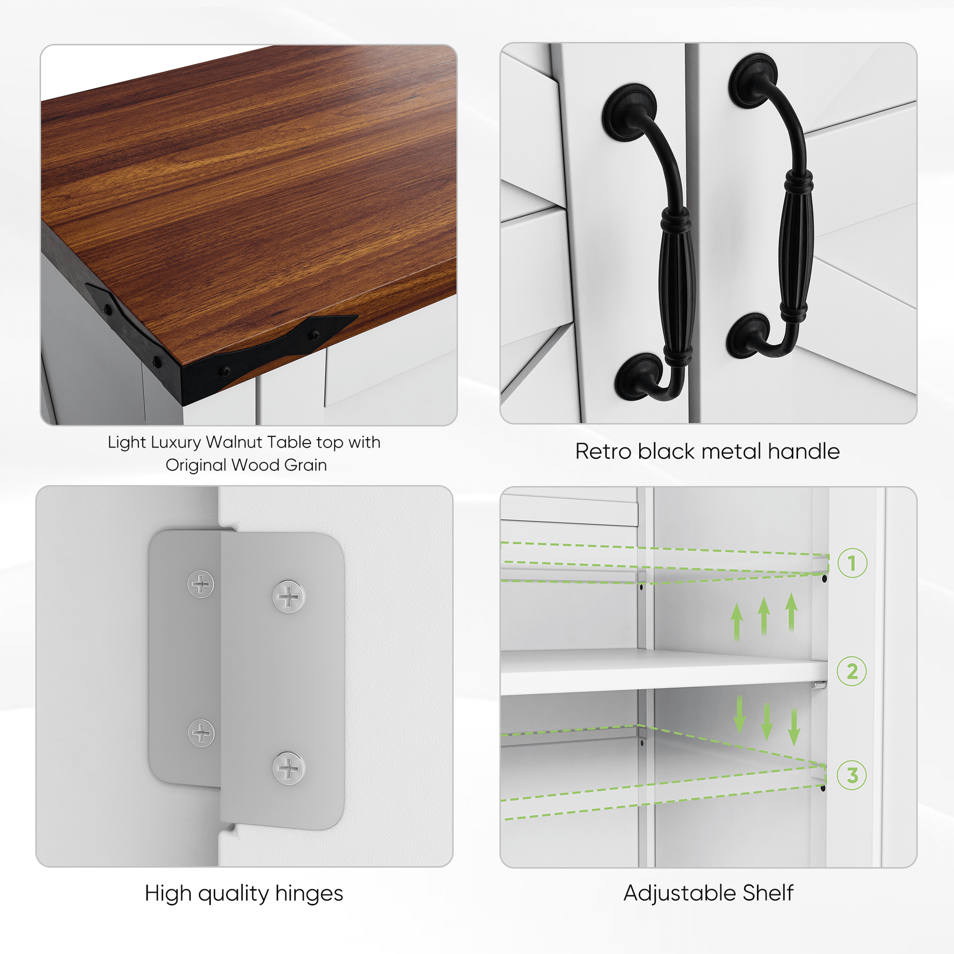 Farmhouse Storage Cabinet With Drawer And Adjustable Shelf, White Kitchen Cabinet With Walnut Countertop, Modern Coffee Bar Console Cabinet For Kitchen, Dining Room, Bathroom, Entryway - 1st Choice Furniture Direct