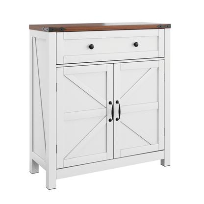 Farmhouse Storage Cabinet With Drawer And Adjustable Shelf, White Kitchen Cabinet With Walnut Countertop, Modern Coffee Bar Console Cabinet For Kitchen, Dining Room, Bathroom, Entryway - 1st Choice Furniture Direct