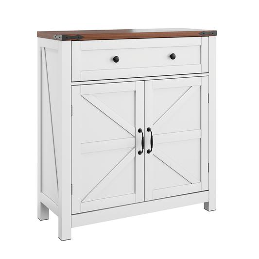 Farmhouse Storage Cabinet With Drawer And Adjustable Shelf, White Kitchen Cabinet With Walnut Countertop, Modern Coffee Bar Console Cabinet For Kitchen, Dining Room, Bathroom, Entryway - 1st Choice Furniture Direct
