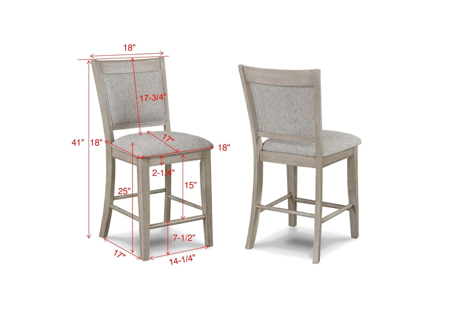 Farmhouse Style 2pc Tan / Beige Gray Finish Counter Height Chair Bar Stool Footrest Upholstered Back Seat Wooden Dining Room Furniture - 1st Choice Furniture Direct