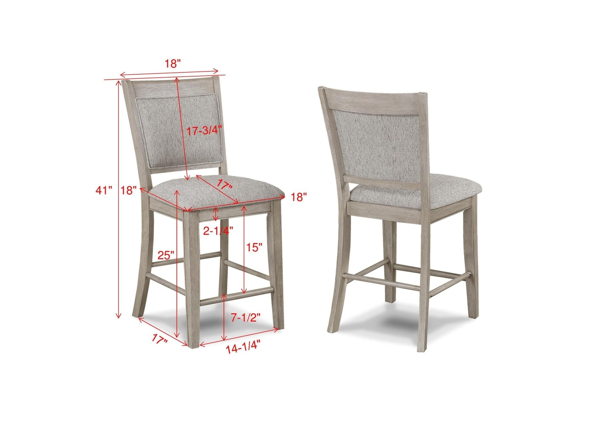 Farmhouse Style 2pc Tan / Beige Gray Finish Counter Height Chair Bar Stool Footrest Upholstered Back Seat Wooden Dining Room Furniture - 1st Choice Furniture Direct