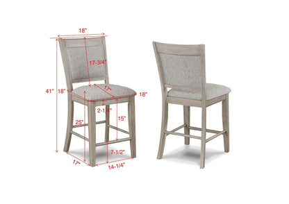 Farmhouse Style 2pc Tan / Beige Gray Finish Counter Height Chair Bar Stool Footrest Upholstered Back Seat Wooden Dining Room Furniture - 1st Choice Furniture Direct