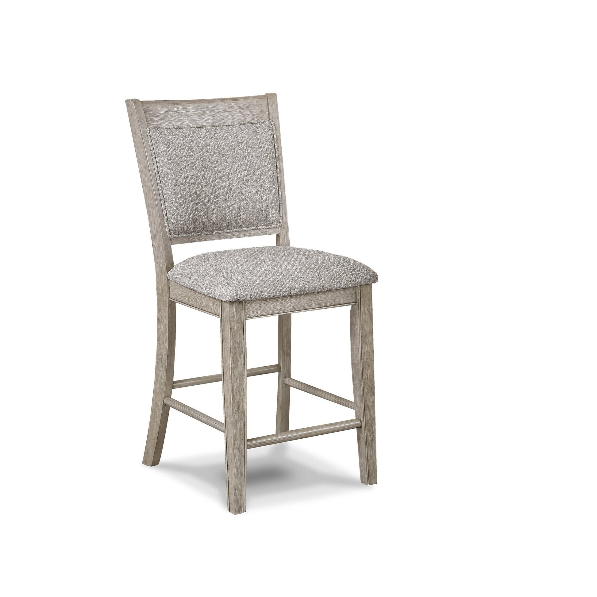 Farmhouse Style 2pc Tan / Beige Gray Finish Counter Height Chair Bar Stool Footrest Upholstered Back Seat Wooden Dining Room Furniture - 1st Choice Furniture Direct