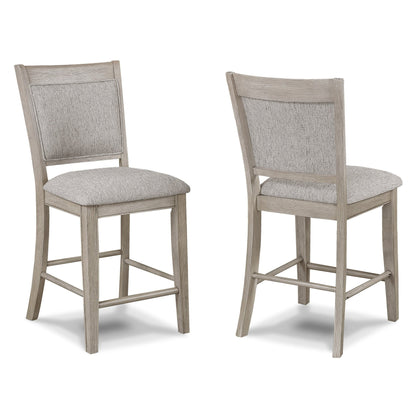Farmhouse Style 2pc Tan / Beige Gray Finish Counter Height Chair Bar Stool Footrest Upholstered Back Seat Wooden Dining Room Furniture - 1st Choice Furniture Direct