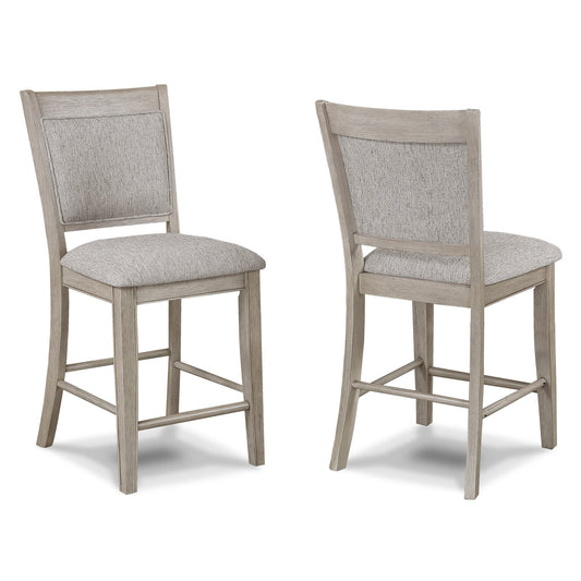 Farmhouse Style 2pc Tan / Beige Gray Finish Counter Height Chair Bar Stool Footrest Upholstered Back Seat Wooden Dining Room Furniture - 1st Choice Furniture Direct