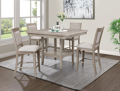 Farmhouse Style 2pc Tan / Beige Gray Finish Counter Height Chair Bar Stool Footrest Upholstered Back Seat Wooden Dining Room Furniture - 1st Choice Furniture Direct