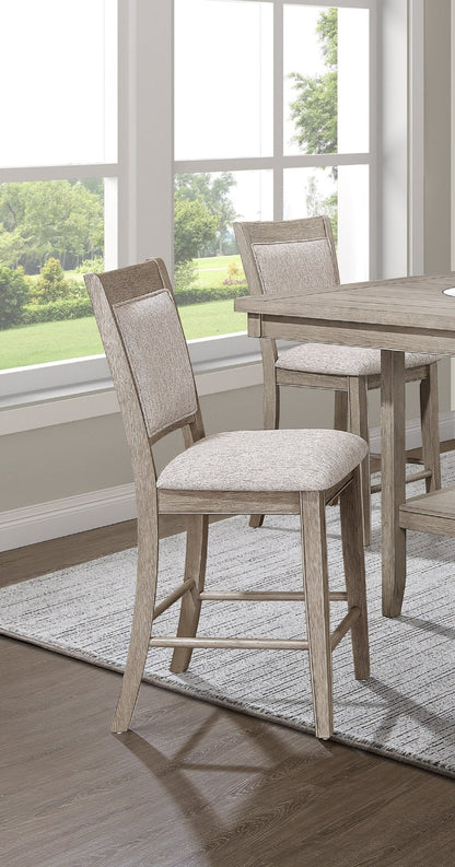 Farmhouse Style 2pc Tan / Beige Gray Finish Counter Height Chair Bar Stool Footrest Upholstered Back Seat Wooden Dining Room Furniture - 1st Choice Furniture Direct