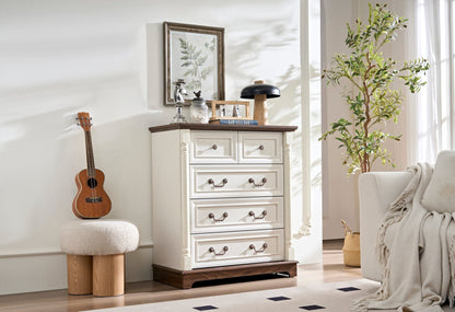 Farmhouse Style 5 Drawer Dresser Chest with Base Wooden Rustic Chest of Drawers, Storage Dresser Organizer for Bedroom, Living Room, Beautiful Sturdy and Durable - 1st Choice Furniture Direct