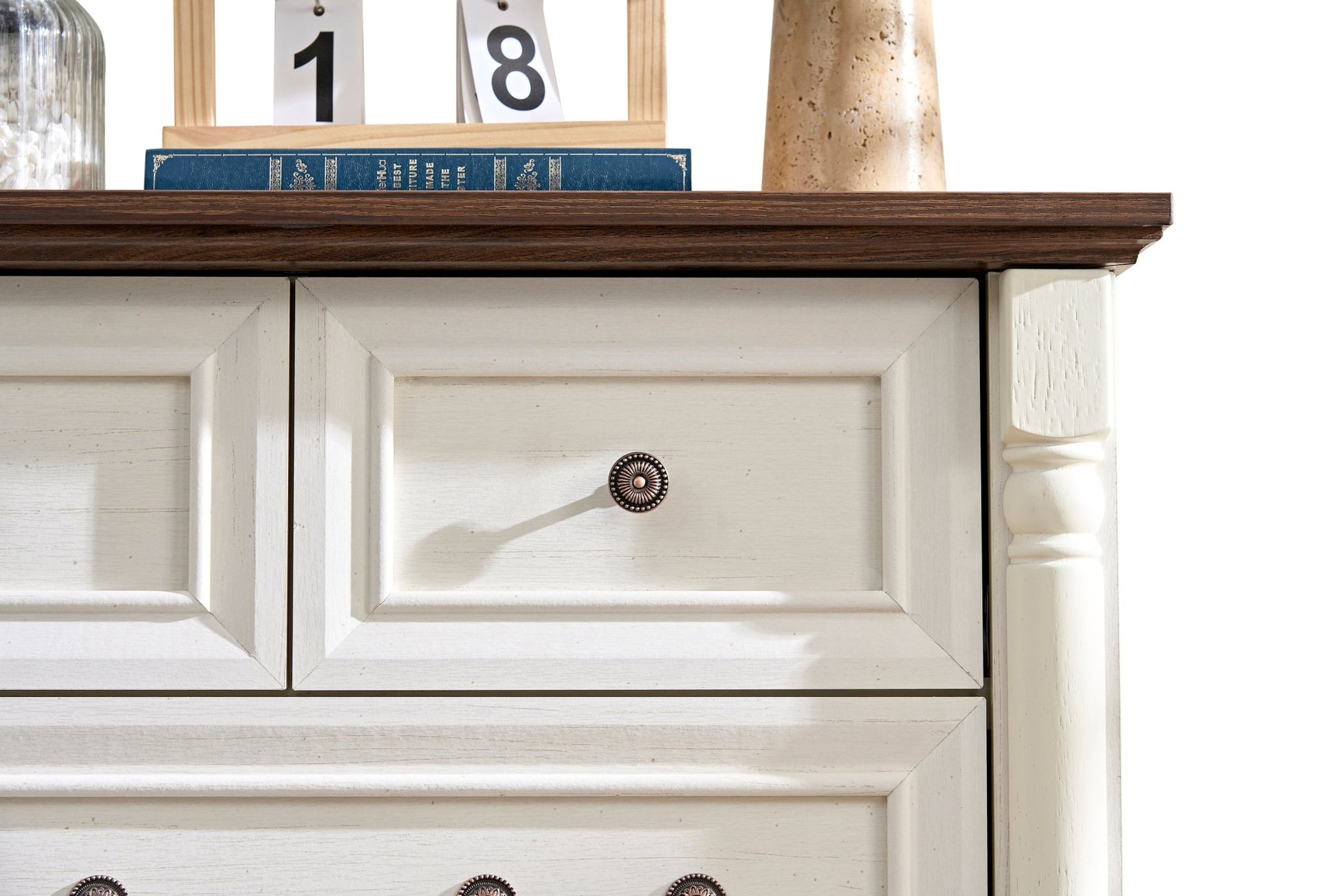 Farmhouse Style 5 Drawer Dresser Chest with Base Wooden Rustic Chest of Drawers, Storage Dresser Organizer for Bedroom, Living Room, Beautiful Sturdy and Durable - 1st Choice Furniture Direct