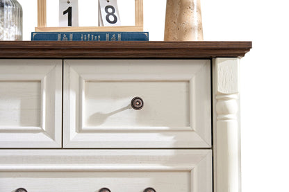 Farmhouse Style 5 Drawer Dresser Chest with Base Wooden Rustic Chest of Drawers, Storage Dresser Organizer for Bedroom, Living Room, Beautiful Sturdy and Durable - 1st Choice Furniture Direct