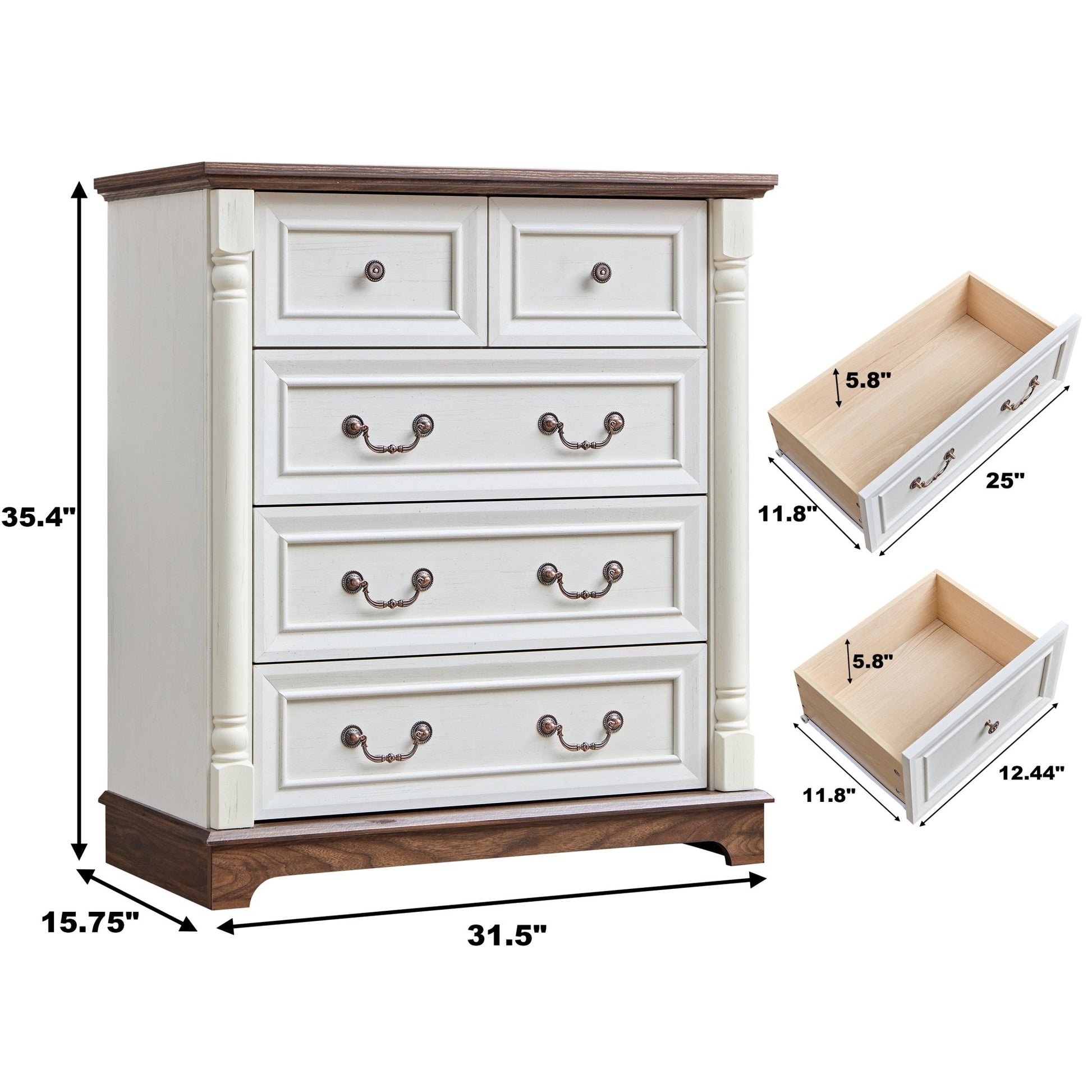Farmhouse Style 5 Drawer Dresser Chest with Base Wooden Rustic Chest of Drawers, Storage Dresser Organizer for Bedroom, Living Room, Beautiful Sturdy and Durable - 1st Choice Furniture Direct