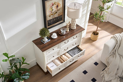 Farmhouse Style 6 Drawer Dresser Chest with Base Wooden Rustic Chest of Drawers, Storage Dresser Organizer for Bedroom, Living Room, Beautiful Sturdy and Durable - 1st Choice Furniture Direct