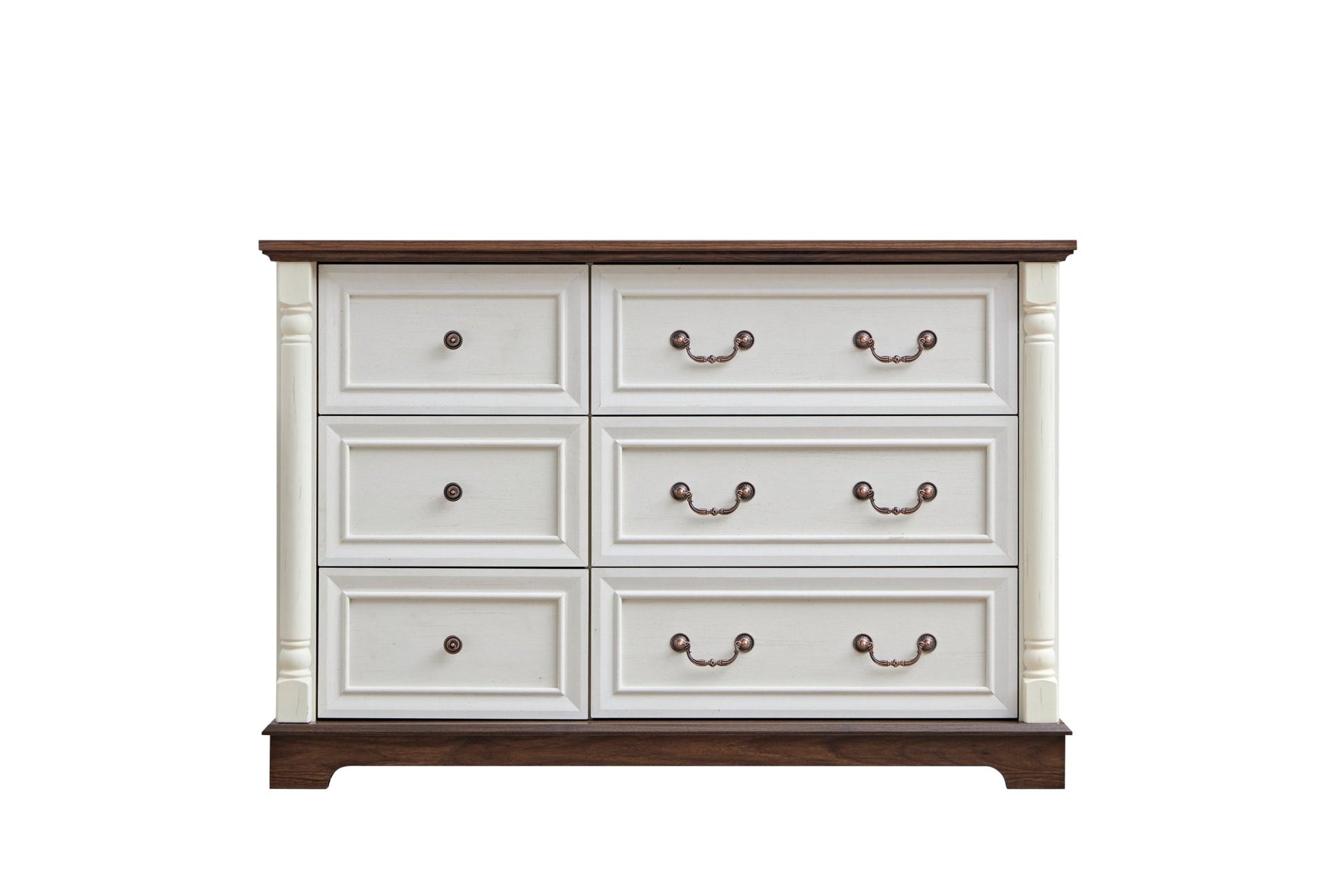 Farmhouse Style 6 Drawer Dresser Chest with Base Wooden Rustic Chest of Drawers, Storage Dresser Organizer for Bedroom, Living Room, Beautiful Sturdy and Durable - 1st Choice Furniture Direct