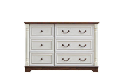 Farmhouse Style 6 Drawer Dresser Chest with Base Wooden Rustic Chest of Drawers, Storage Dresser Organizer for Bedroom, Living Room, Beautiful Sturdy and Durable - 1st Choice Furniture Direct