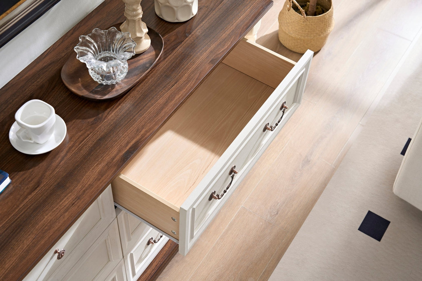 Farmhouse Style 6 Drawer Dresser Chest with Base Wooden Rustic Chest of Drawers, Storage Dresser Organizer for Bedroom, Living Room, Beautiful Sturdy and Durable - 1st Choice Furniture Direct