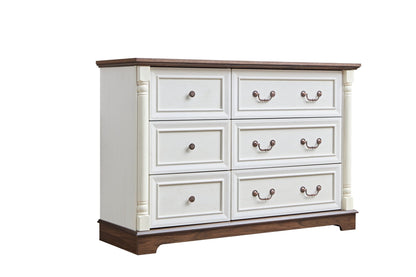 Farmhouse Style 6 Drawer Dresser Chest with Base Wooden Rustic Chest of Drawers, Storage Dresser Organizer for Bedroom, Living Room, Beautiful Sturdy and Durable - 1st Choice Furniture Direct