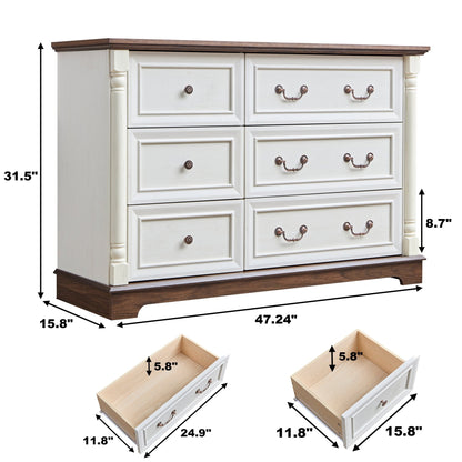 Farmhouse Style 6 Drawer Dresser Chest with Base Wooden Rustic Chest of Drawers, Storage Dresser Organizer for Bedroom, Living Room, Beautiful Sturdy and Durable - 1st Choice Furniture Direct