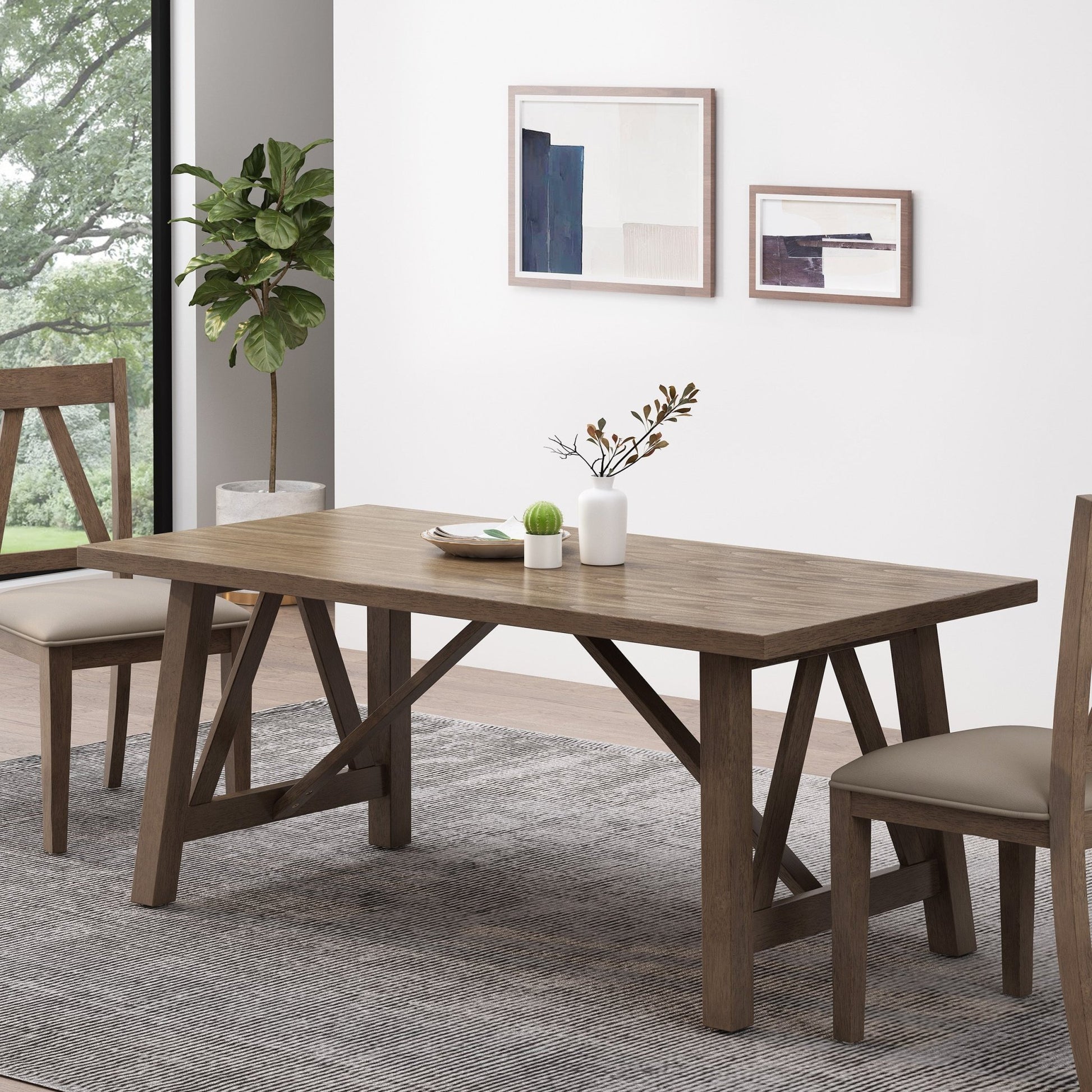 Farmhouse Style Dining Table with Wood - Like Top in Antique Brown, Solid Wood and MDF, 71.00 x 35.50 x 29.50 inches - 1st Choice Furniture Direct