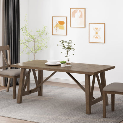 Farmhouse Style Dining Table with Wood - Like Top in Antique Brown, Solid Wood and MDF, 71.00 x 35.50 x 29.50 inches - 1st Choice Furniture Direct