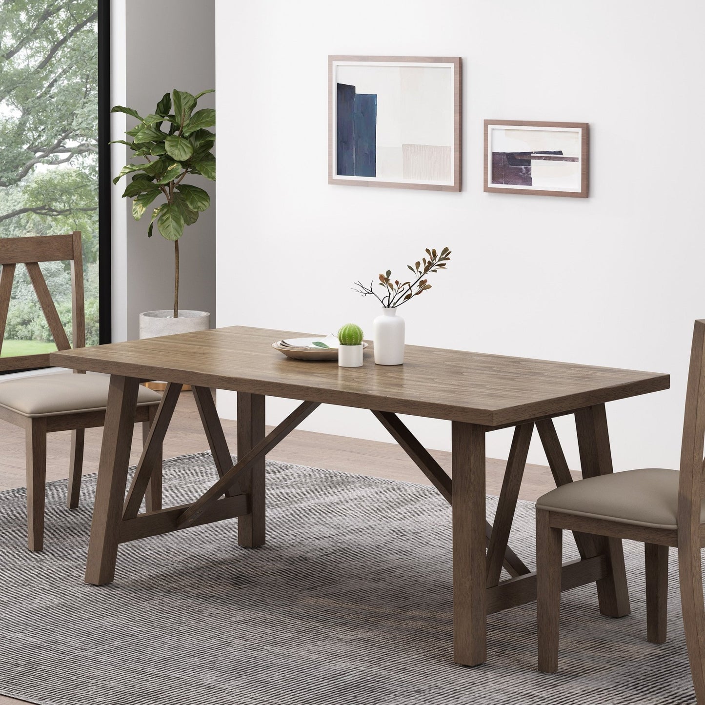 Farmhouse Style Dining Table with Wood - Like Top in Antique Brown, Solid Wood and MDF, 71.00 x 35.50 x 29.50 inches - 1st Choice Furniture Direct