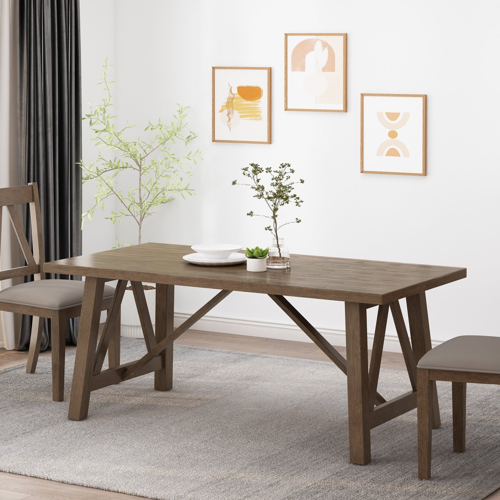 Farmhouse Style Dining Table with Wood - Like Top in Antique Brown, Solid Wood and MDF, 71.00 x 35.50 x 29.50 inches - 1st Choice Furniture Direct