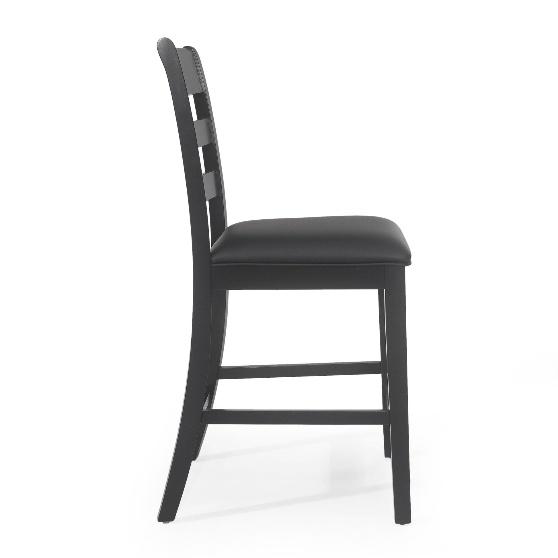 Farmhouse Upholstered Wood Counter Stools, Rustic Charm, Black PU - 1st Choice Furniture Direct